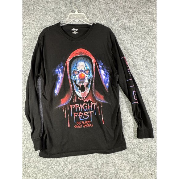 Fright Fest Mens Large Six Flags Great America Black Long sleeve shirt Unisex - Picture 1 of 6